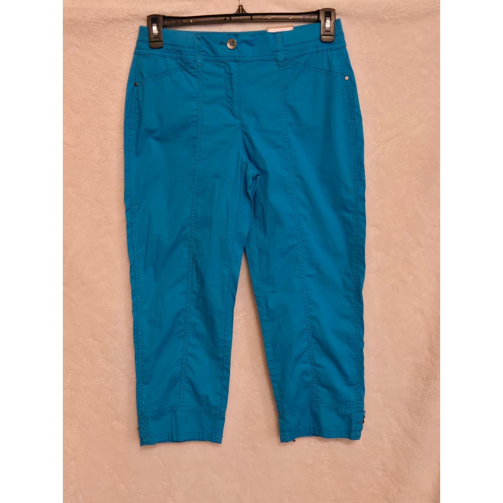 Chicos Womens Capri 00 Maui Blue Summer Cool Cotton Utility Crop Pants‎ NEW